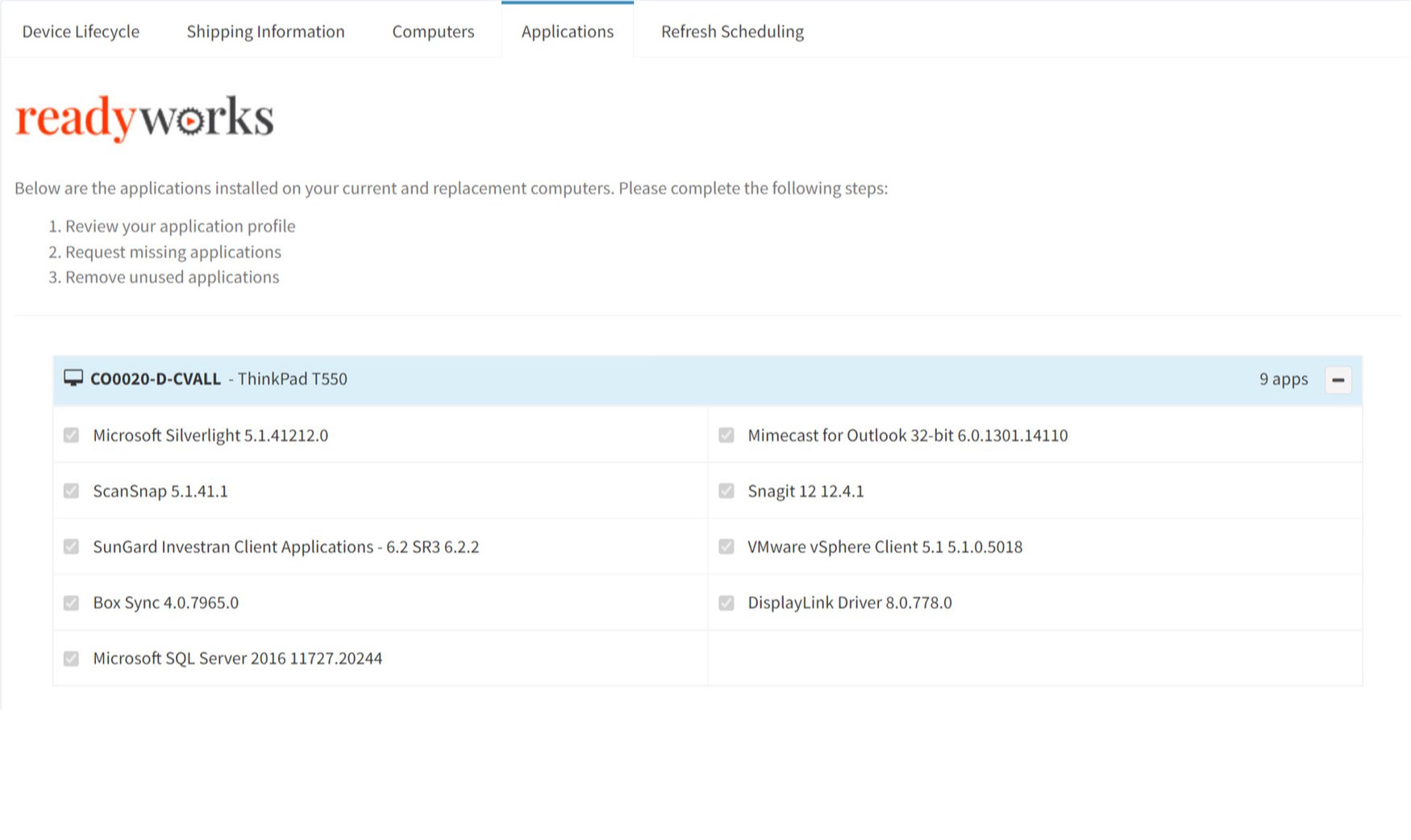 ReadyWorks-self-service-portal-application-information-screen-1